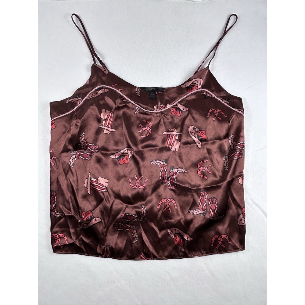 Women's Brown Cowgirl‎ Cami Sz. XL Chic Western Boho Spaghetti Straps Adjustable